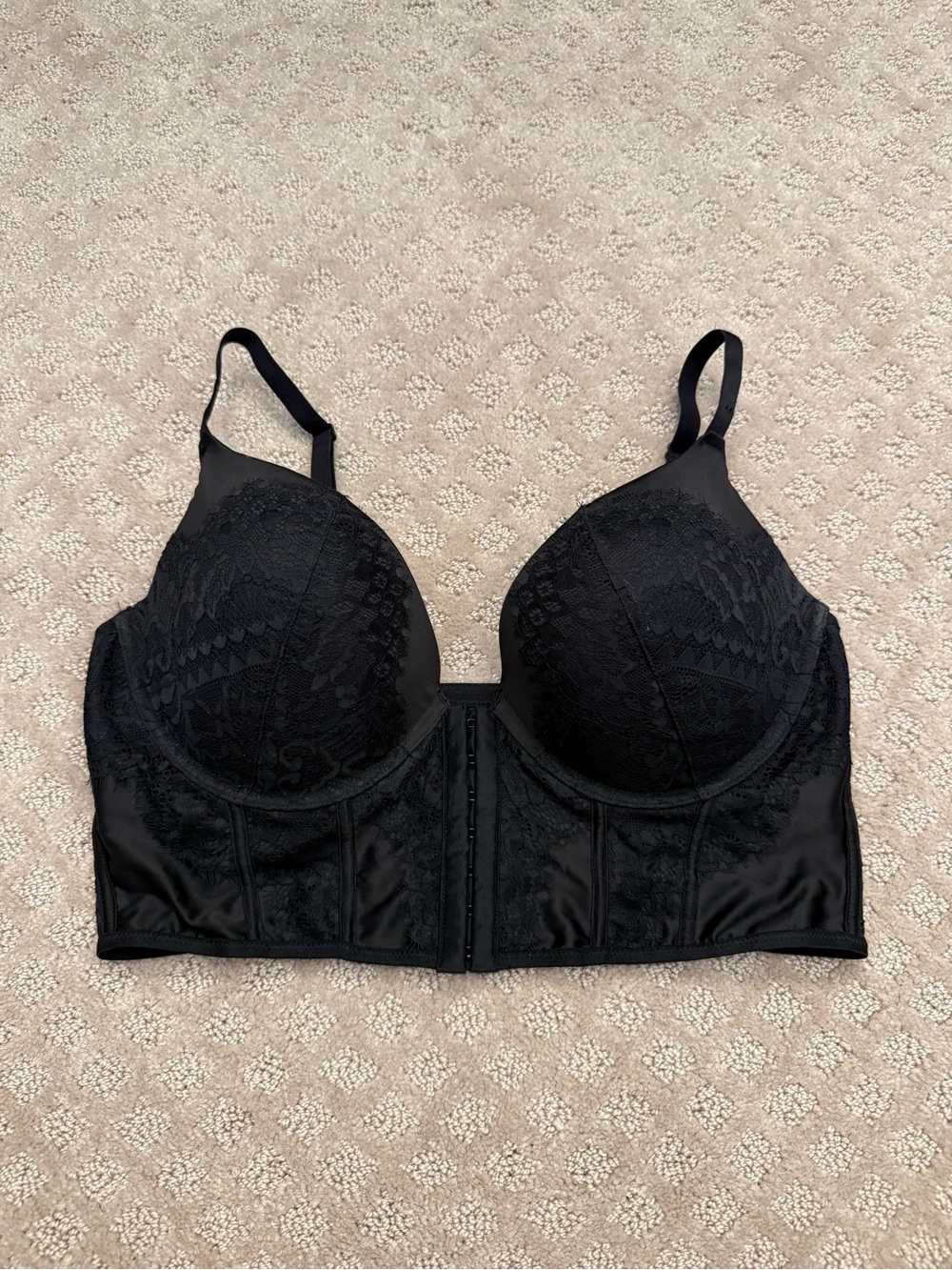 Black Lace Push-up Corset Bra Front Closure Eyehook Long Line Bra La Senza XL